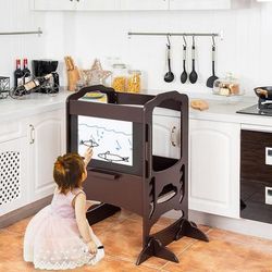 Kids Height Adjustable Kitchen Step Stool With Chalkboard, Adjustable Learning Tower With Whiteboard & Safety Rails Kids Height Adjustable Kitchen Step Stool With Chalkboard, Adjustable Learning Tower With Whiteboard & Safety Rails