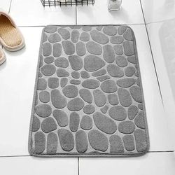 Embossed Fiber Carpet Anti Slip Mat For Bathroom & Living Room, Luxurious Cobblestone Design Microfiber Rug For Home Use grey