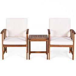 Solid Acacia Wood Outdoor Patio Sofa Set, Modern Wooden Lounge Chairs With Thick Cushions & Coffee Table For Garden Use Solid Acacia Wood Outdoor Patio Sofa Set, Modern Wooden Lounge Chairs With Thick Cushions & Coffee Table For Garden Use