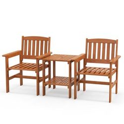 Outdoor Patio Bistro Table And Chairs Set With Umbrella Hole, Wooden Coffee Table & Seating For Porch Or Backyard Outdoor Patio Bistro Table And Chairs Set With Umbrella Hole, Wooden Coffee Table & Seating For Porch Or Backyard
