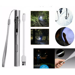 Stainless Steel Torch Pen Light, USB Rechargeable LED Mini Tactical Flashlight For Emergency, Inspection, And Gift Use Stainless Steel Torch Pen Light, USB Rechargeable LED Mini Tactical Flashlight For Emergency, Inspection, And Gift Use