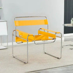 Nordic Vassili Leisure Chair Single, Medieval Industrial Style Network Frame With Bauhaus Saddle Leather yellow