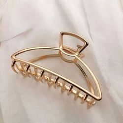 Gold Color Hollow Geometric Hair Clips For Women, Metal Hair Claw Cross Hairclip Headband Hairpin Crab Fashion 1