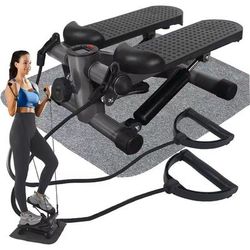 Mini Stepper Pedal Exerciser With LCD Monitor And Resistance Bands grey