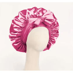 Adjustable Satin Bonnet For Sleeping With Tie Band Soft Hair Protection For Women And Men dark Pink