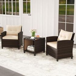 3 Piece Patio Sofa Set With Wicker Chairs & Coffee Table With Storage Durable Rattan Outdoor Conversation Set 3 Piece Patio Sofa Set With Wicker Chairs & Coffee Table With Storage Durable Rattan Outdoor Conversation Set