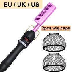 Electric Heating Curling Comb For Dry And Wet Hair With Straightening And Styling Function 3pcs Purple us