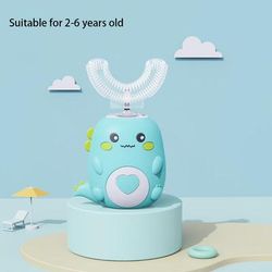 Kids U Shaped Electric Toothbrush 360 Smart Cartoon Silicone Toothbrush, Rechargeable & Sonic For Children 2 6 Years Old Green