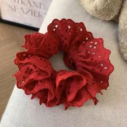 Lace Hair Scrunchies Soft Elastic Hair Ties For Women Ponytails red