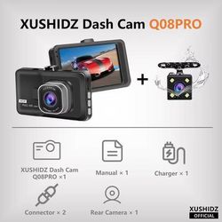 XUSHIDZ 1080P HD Car Dash Cam With Night Vision And Loop Recording G Sensor, 24 Hour Parking Monitor, Compact Vehicle q08pro N Rear Camera 32g