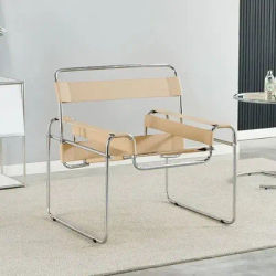 Nordic Vassili Leisure Chair Single, Medieval Industrial Style Network Frame With Bauhaus Saddle Leather light Brown