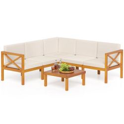 Outdoor Patio Sectional Set, Solid Acacia Wood Modular Furniture With Cushions & Coffee Table For Backyard, Garden Outdoor Patio Sectional Set, Solid Acacia Wood Modular Furniture With Cushions & Coffee Table For Backyard, Garden