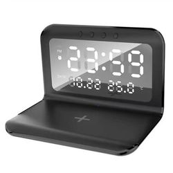 Wireless Charging Alarm Clock Dock With LED Display And Thermometer b Black