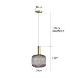 Retro Glass Pendant Light Colorful E27 LED Hanging Lamp For Dining Room, Living Room, Or Bedside ggrey20cm