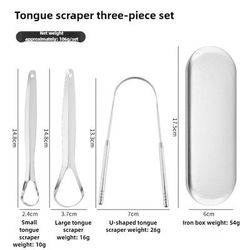 Reusable Stainless Steel Tongue Scraper For Oral Hygiene And Fresh Breath silver 4pc