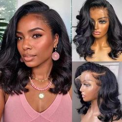 Body Wave Short Bob Wig Lace Front Human Hair, Pre Plucked Brazilian Remy Hair Wig With Baby Hair For Natural Look 8inches