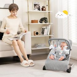 Foldable Baby Bouncer With Removable Fabric Cover And Toy Bar Gray Foldable Baby Bouncer With Removable Fabric Cover And Toy Bar Gray