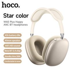 W65 Plus Over Ear Wireless Bluetooth Headphones, ANC Noise Canceling Sport Headsets, Hifi Sound Big Earphone gold