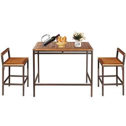 Outdoor Rattan Wicker Bar Dining Furniture Set, Acacia Wood Patio Bistro Table And Chairs For Backyard, Deor Or Terrace Outdoor Rattan Wicker Bar Dining Furniture Set, Acacia Wood Patio Bistro Table And Chairs For Backyard, Deor Or Terrace
