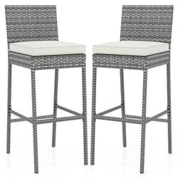 Outdoor Set Patio Wicker Barstools With Cushions And Footrest, High Back Rattan Chairs For Garden Or Deck Bar Set Outdoor Set Patio Wicker Barstools With Cushions And Footrest, High Back Rattan Chairs For Garden Or Deck Bar Set