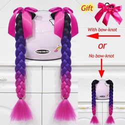 Twist Dual Pigtail Wig For Motorcycle Helmet, Women Braided Hairpiece With Sucker Attachment For Motorbike Helmets 2pcs C11(no Helmet)