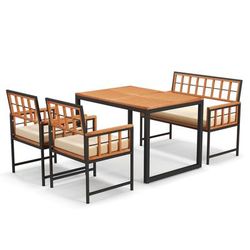 Outdoor Acacia Wood Patio Dining Set With Loveseat And Rectangular Table, Weather Resistant Seating For Backyard Outdoor Acacia Wood Patio Dining Set With Loveseat And Rectangular Table, Weather Resistant Seating For Backyard
