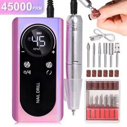 Professional Electric Nail Drill Machine 45000RPM Rechargeable Low Noise Manicure Tool purple