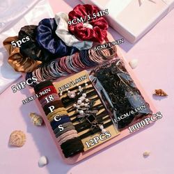 Hair Accessories For Women Set Of Seamless Ponytail Holders, Hair Scrunchies, Hairbands & Scrunchy Hair Ties set 2