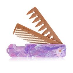 2 In 1 Pocket Folding Comb Wide Tooth & Dense Tooth Beard Comb For Barber, Hair Clipper, & Salon Styling purple