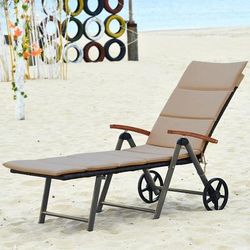 Foldable Wicker Outdoor Chaise Lounge Chair With Aluminum Frame, Adjustable Recliner With Wheels For Patio, Poolside Foldable Wicker Outdoor Chaise Lounge Chair With Aluminum Frame, Adjustable Recliner With Wheels For Patio, Poolside