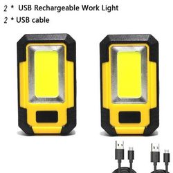 Rechargeable Work Light With Magnetic Base And Power Bank Function, LED Flashlight For Camping, Emergency, And Outdoor 2pcs