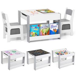 Multifunctional Kids Toddler Activity Table And Chairs Set With Reversible Blackboard Tabletop & Built in Storage Multifunctional Kids Toddler Activity Table And Chairs Set With Reversible Blackboard Tabletop & Built in Storage