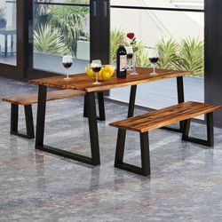Solid Acacia Wood Patio Bench, Rustic Dining & Outdoor Seating Chair Solid Acacia Wood Patio Bench, Rustic Dining & Outdoor Seating Chair