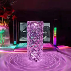 Touching Control Rose Crystal Lamp, Romantic LED Rose Diamond Touch Lamp, Crystal Bedside Lamp, Home Decor Gift 16 Colors