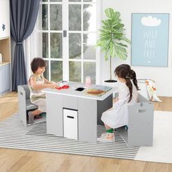 4 in 1 Kids Table And Chairs Set With Multiple Storage, Versatile Learning & Play Space 4 in 1 Kids Table And Chairs Set With Multiple Storage, Versatile Learning & Play Space