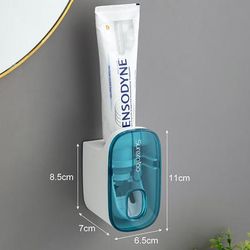 Smart Toothpaste Dispenser Wall Mount, Hands Free Automatic Squeezer & Toothbrush Holder For Organized Bathrooms blue