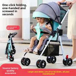 Baby Stroller Light Folding Can Sit and Lie Down Children Babies Children Four-wheeled Strollers One-click Collection