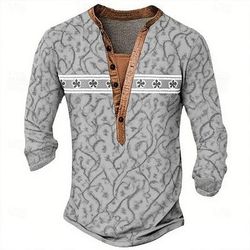 Per uomo Stampa Trifoglio Maglietta Maglia Henley Manica Lunga Designer Retrò Vintage Stile Boho Streetwear Casuale Quotidiano Estate Primavera Autunno Blu Marrone Verde Kaki Grigio Henley Maglietta