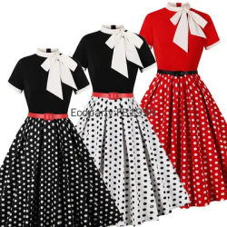 New Women Summer Retro Casual Party Dress Elegant Short Sleeve Polka Dot Dress 60s 50s Vintage Rockabilly Costume Female Vestido