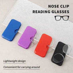 Nose Clip Reading Glasses, No Temple Design, Lightweight to Wear, Can Be Attached to Hold a Mobile Phone, Easy to Carry, +100-+350 Same Style for Men and Women