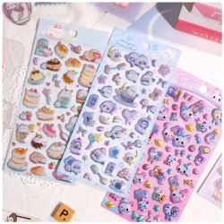 3 pcs/6 pcs Sweet Candy Pets Cat Coffee Cakes Flash Puffy 3D Stickers Scrapbooking Diy Diary Stationery Stickers School Supplies