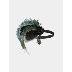 Cerchietto per capelli da donna anni '20 con piume e perline dorate e catene di strass - accessorio per capelli vintage in stile flapper per le feste Gatsby