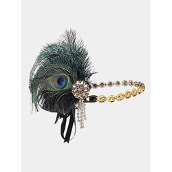 Cerchietto per capelli da donna anni '20 con piume e perline dorate e catene di strass - accessorio per capelli vintage in stile flapper per le feste Gatsby