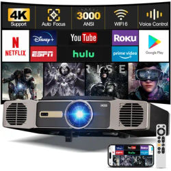 DESS 3000 Lumens Projector Native Image Quality 1080P Auto Focus Built-in HiFi Audio Dual WiFi Home Theater Android TV Projector