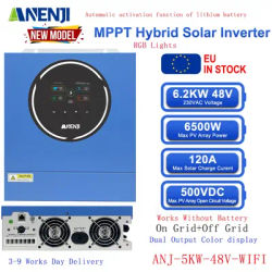 ANENJI New 5KW 48V Hybrid Solar Photovoltaic Inverter 230Vac 4.2KW 24V Pure Sine Wave Off Grid Tie 100A Solar Charger PV 500VDC