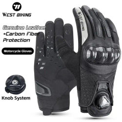 WEST BIKING Leather Cycling Gloves Touch Screen Anti-slip MTB Road Bike Gloves Breathable Comfortable Motorcycle E-bike Mitts