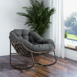 Comanlai Chaise à bascule, chaise à bascule surdimensionnée en forme d'œuf en osier avec coussin épais, pour balcon, porche d'entrée, jardin, arrière-cour