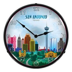 Collectable Sign and Clock San Antonio Skyline Backlit Wall Clock