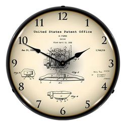 Collectable Sign and Clock 1928 Henry Ford Engine Patent Blueprint Backlit Wall Clock