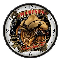 Collectable Sign and Clock Marines Bulldog Backlit Wall Clock